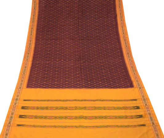 Sushila Vintage Maroon & Yellow Saree Hand Woven Ikat Pure Silk Soft Sari Fabric