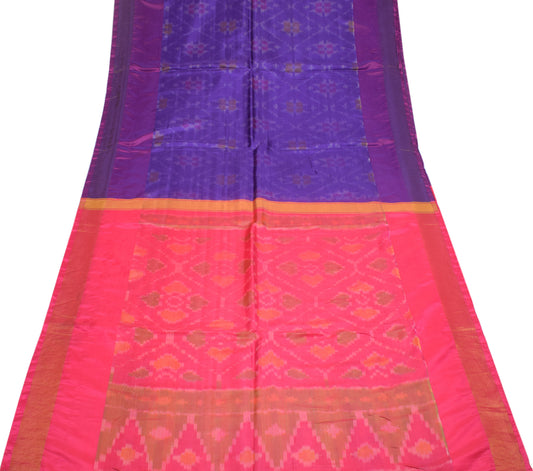 Sushila Vintage Purple Pochampally Saree Hand Woven Ikat Art Silk Sari 6YD Fabric