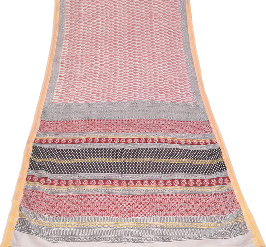 Sushila Vintage White Saree Bagh Block Print Pure Cotton Silk Sari Woven Fabric