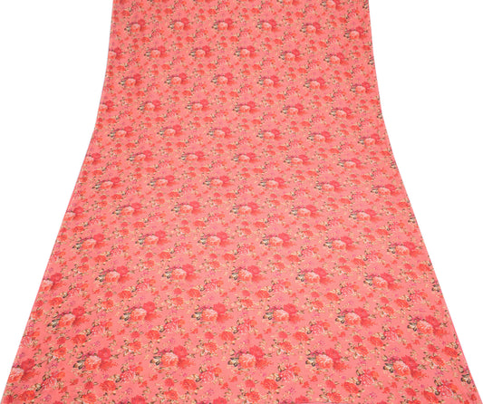 Sushila Vintage Floral Pink Saree Pure Cotton Silk Digital Printed Sari Craft Fabric