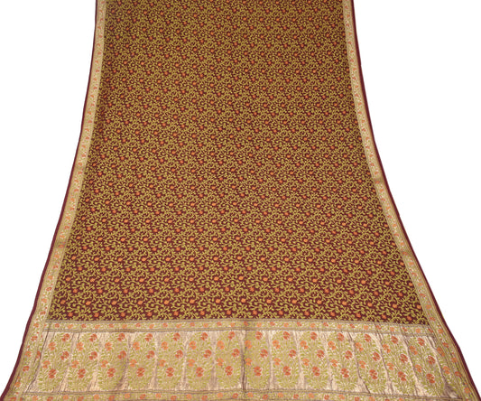 Sushila Vintage Maroon Handloom Saree Pure Georgette Woven HEAVY Sari