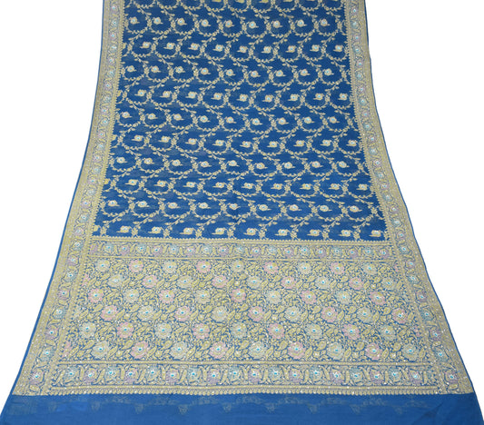 Sushila Vintage Turquoise Saree Pure Banarasi Georgette Brocade HEAVY Sari