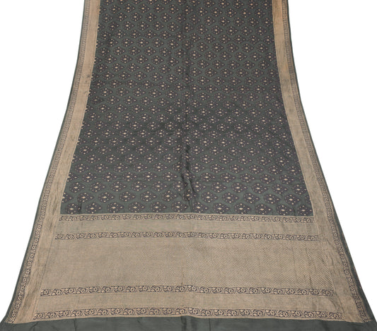 Sushila Vintage Pure Silk Saree Hand Woven Dark Green HEAVY Sari Craft Fabric