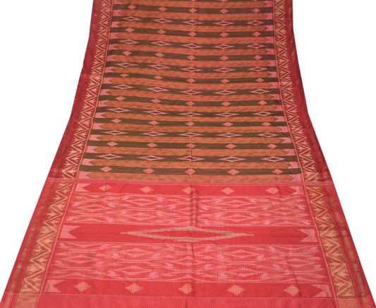 Sushila Vintage Pure Silk Saree Hand Woven Ikat Multi-Color Sari Craft Fabric