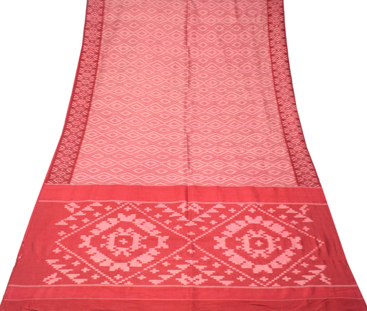 Sushila Vintage Pink Pure Silk Saree Hand Woven Ikat Sari Craft Fabric