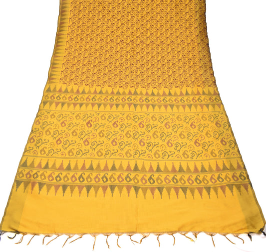 Sushila Vintage Art Silk Yellow Saree Paisley Printed & Woven Sari Craft Fabric