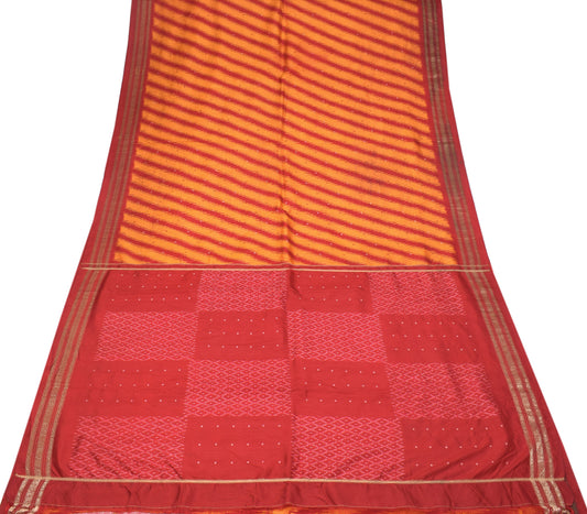 Sushila Vintage Maroon Yellow Saree Hand Woven Ikat Pure Silk Sari Fabric
