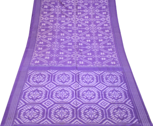 Sushila Vintage Purple Pure Silk Saree Hand Woven Ikat Sari Craft Fabric