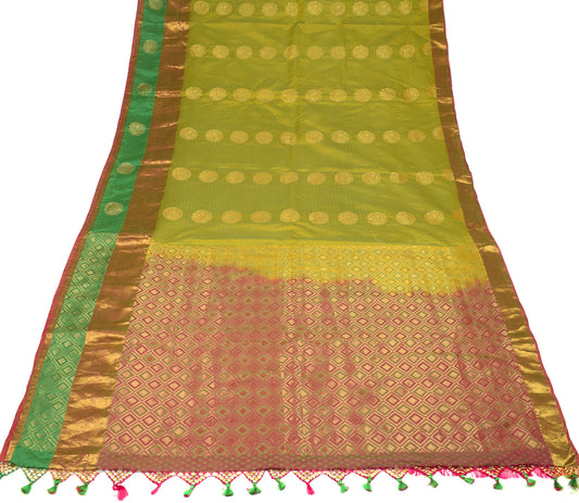 Sushila Vintage Green Kanjivaram Saree Brocade Art Silk HEAVY Sari Fabric