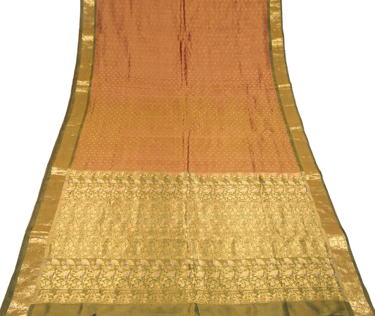 Sushila Vintage Green Dual Tone Saree Pure Silk Kanjivaram Sari Brocade Fabric