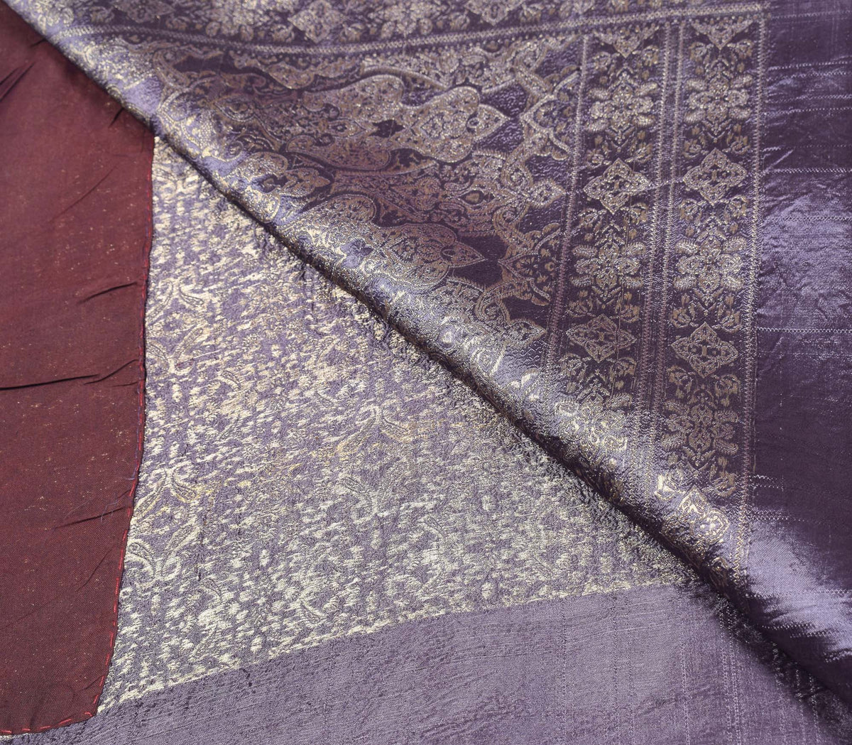 Sushila Vintage Heavy Wine Saree Pure Satin Silk Brocade Banarasi Sari Fabric