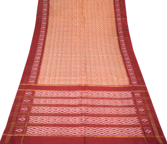 Sushila Vintage Peach Saree Hand Woven Ikat Pure Silk Handloom Sari Fabric