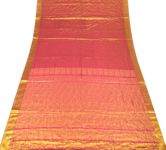 Sushila Vintage Magenta Gold Saree Gold Zari Kanjivaram Pure Silk Sari Fabric