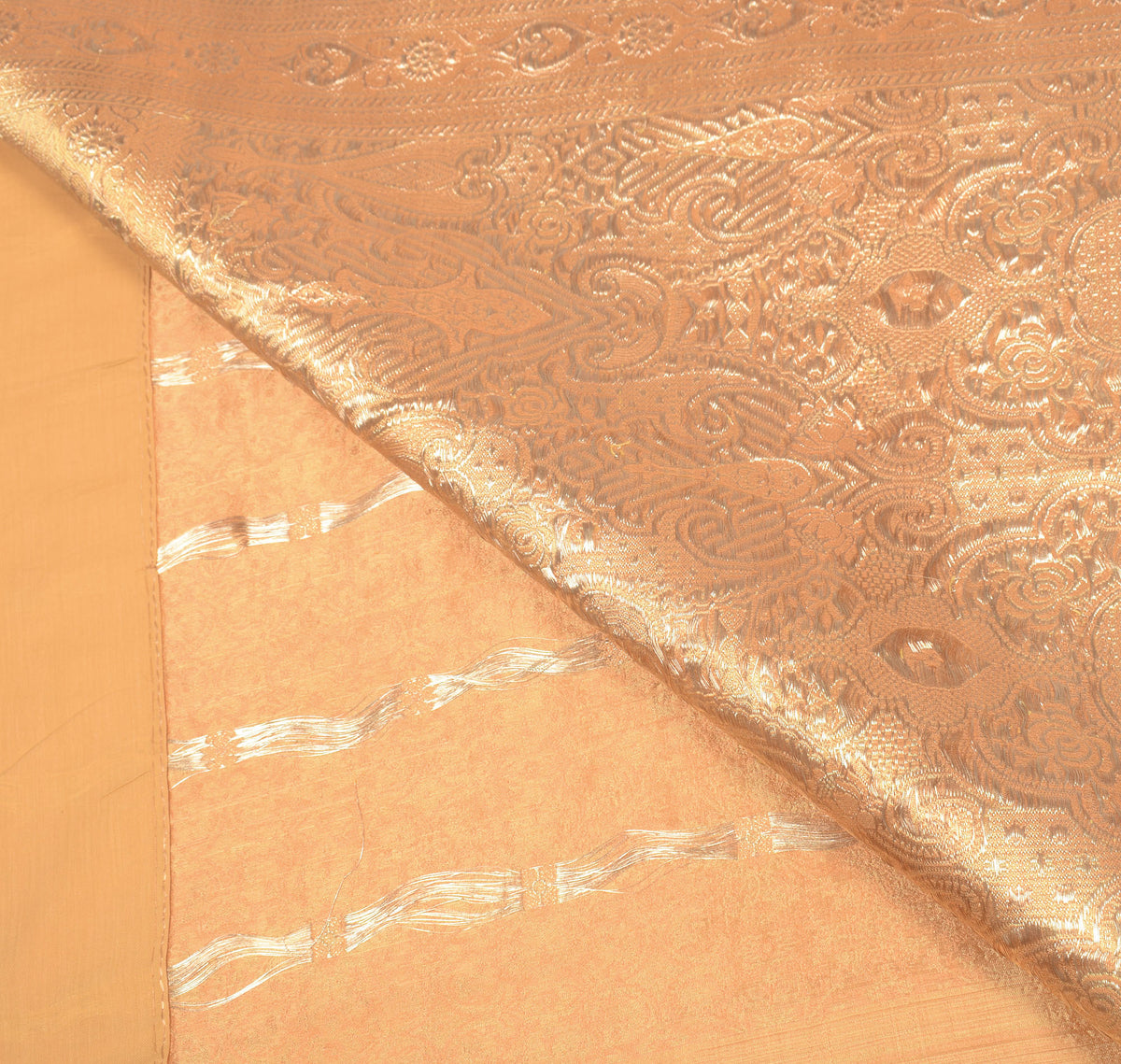 Sushila Vintage Peach Heavy Saree Pure Satin Silk Banarasi Brocade Sari Fabric