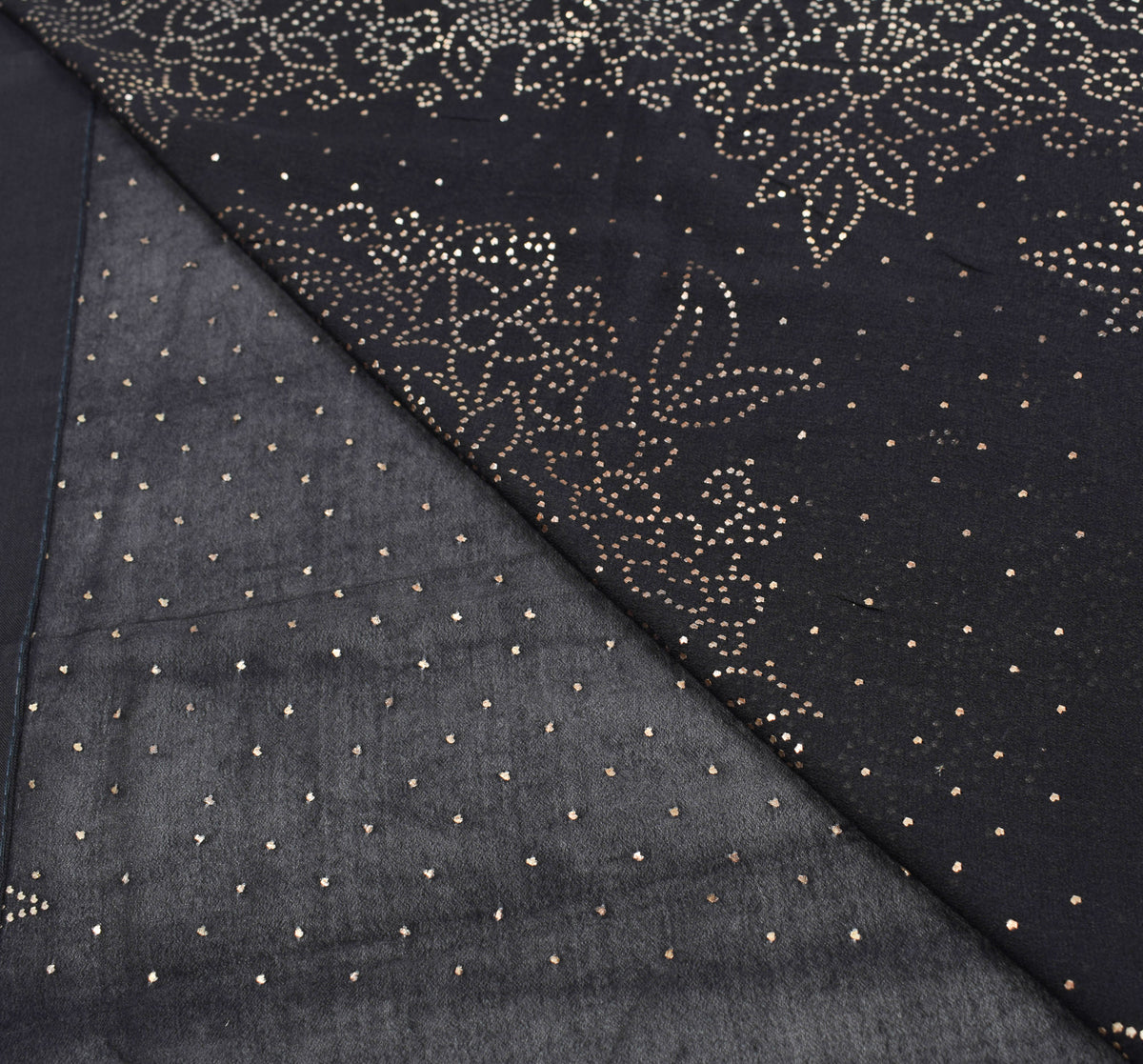 Sushila Vintage Handmade Mukesh Work Sari Black Pure Crepe Silk Saree Craft Fabric