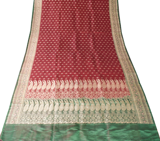 Sushila Vintage Heavy Red Saree Pure Satin Silk Banarasi Brocade Woven 5YD Sari
