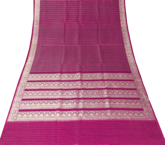Sushila Vintage Heavy Magenta Saree Pure Satin Silk Banarasi Brocade Woven Sari Fabric