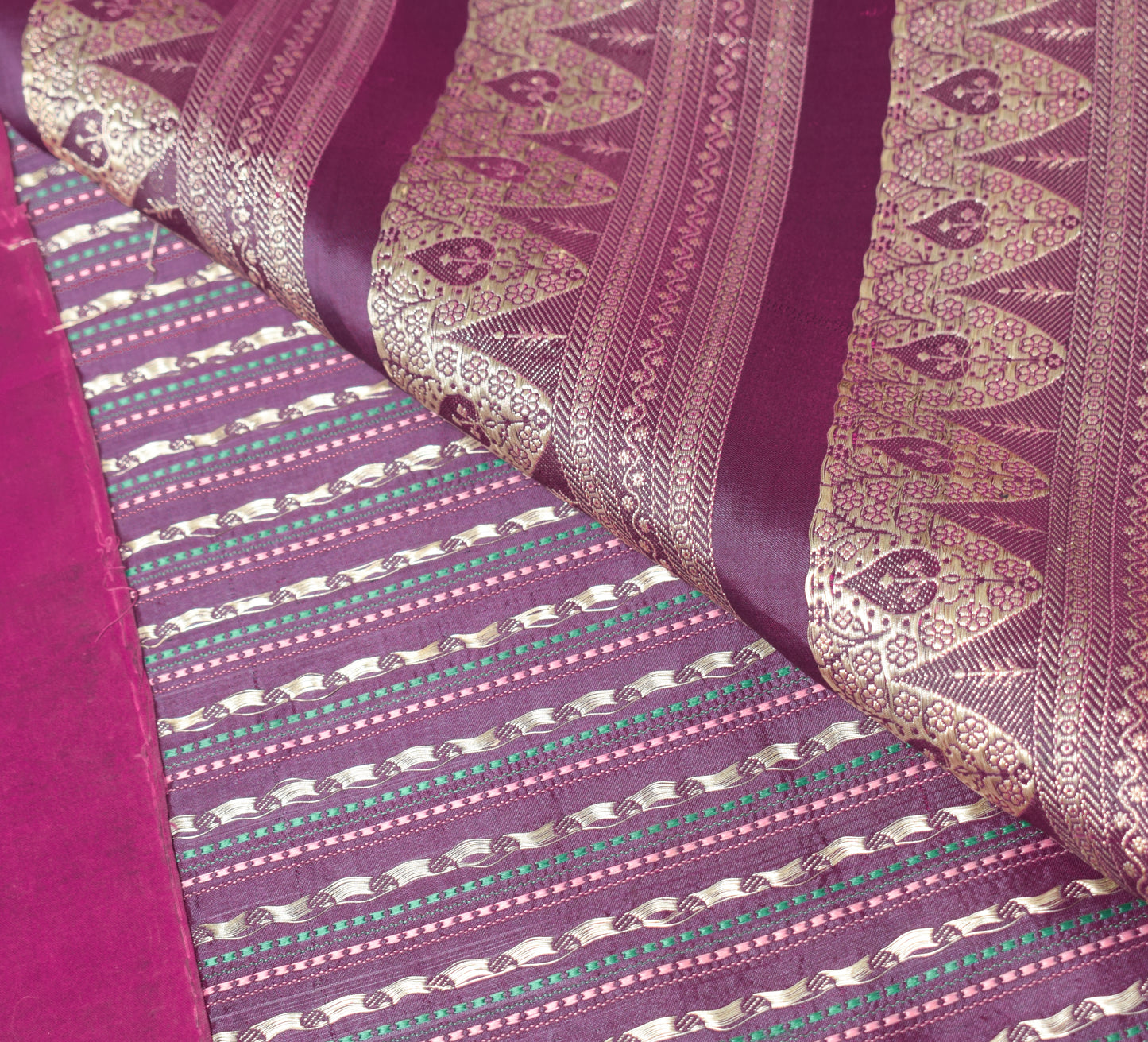 Sushila Vintage Heavy Magenta Saree Pure Satin Silk Banarasi Brocade Woven Sari Fabric