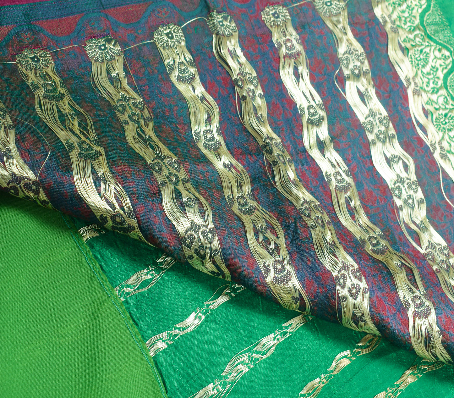 Sushila Vintage Heavy Saree Pure Satin Silk Banarasi Brocade Woven Sari Fabric