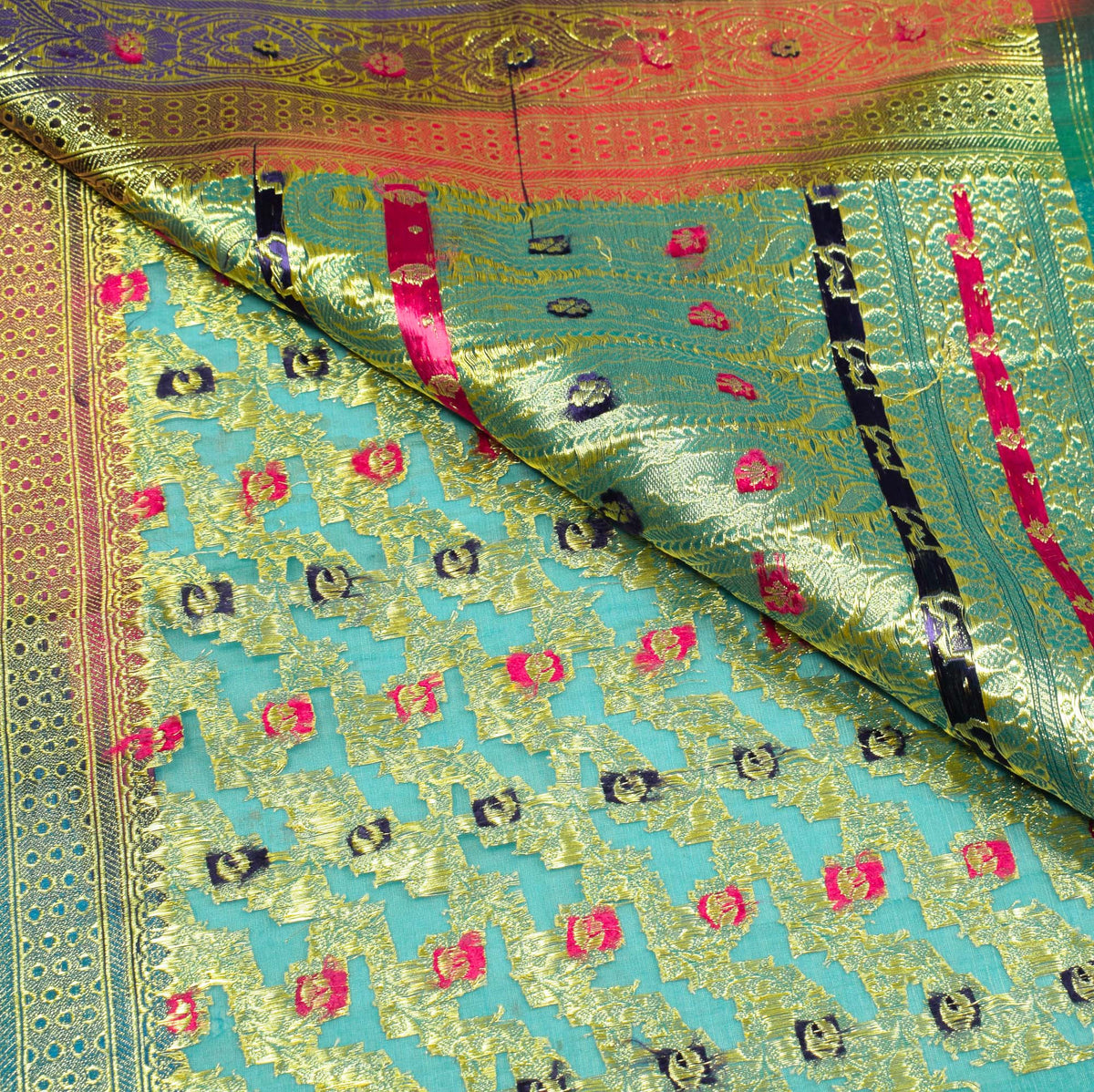 Sushila Vintage Heavy Turquoise Pure Organza Silk Woven Brocade Banarasi Saree