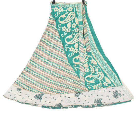 Sushila Vintage White Art Silk Saree Magic Wrap Reversible Skirt Beach Dress Boho