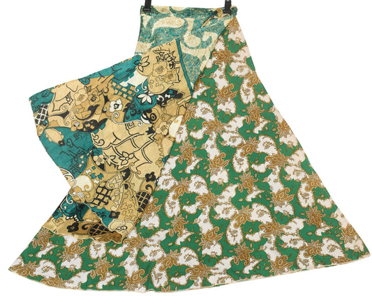 Sushila Vintage Art Silk Saree Magic Wrap Reversible Skirt Beach Dress Green Paisley