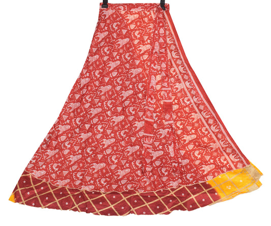 Sushila Vintage Red Art Silk Saree Magic Wrap Reversible Skirt Beach Dress Boho