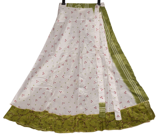 Sushila Vintage Art Silk Saree Magic Wrap Reversible Skirt Beach Dress Green Floral