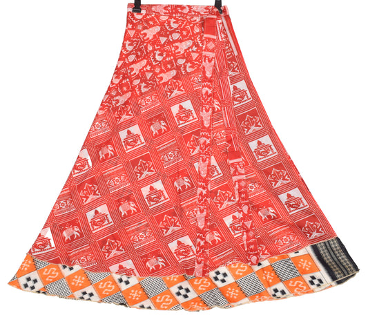 Sushila Vintage Red Art Silk Saree Magic Wrap Reversible Skirt Boho Beach Dress