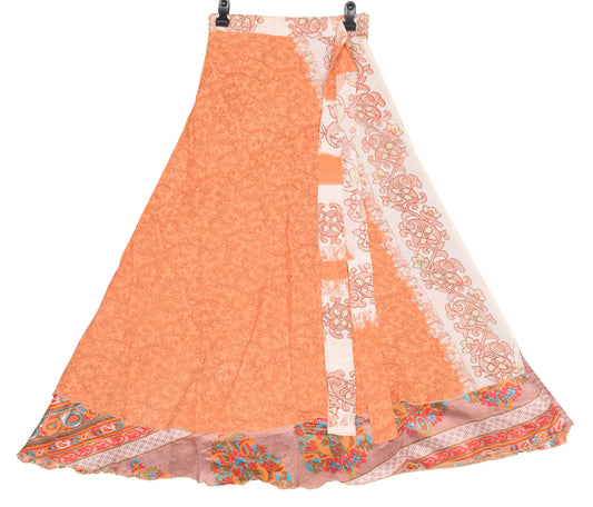 Sushila Vintage Art Silk Saree Magic Wrap Reversible Skirt Beach Dress Peach