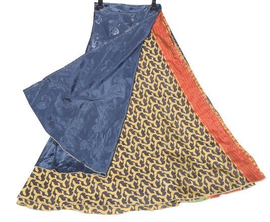 Sushila Vintage Art Silk Saree Magic Wrap Reversible Skirt Greyish Blue Beach Dress