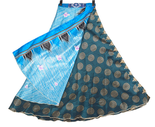 Sushila Vintage Floral Art Silk Saree Magic Wrap Reversible Skirt Beach Dress