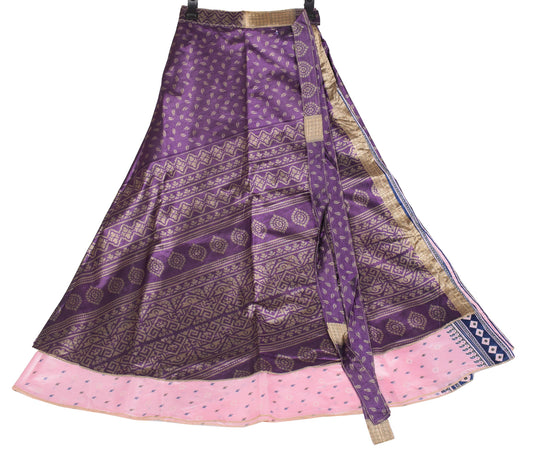 Sushila Vintag Saree Magic Wrap Reversible Skirt Art Silk Pink Beach Dress