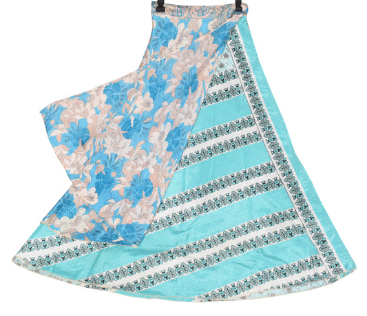 Sushila Vintage Turq-Blue Art Silk Saree Magic Wrap Reversible Skirt Beach Dress