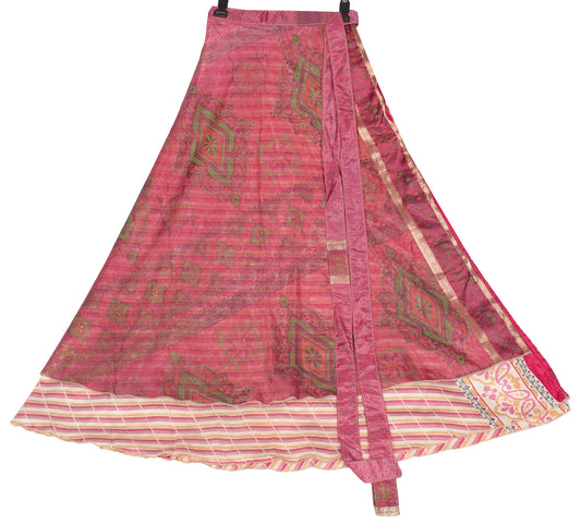 Sushila Vintage Pink Art Silk Saree Magic Wrap Reversible Skirt Beach Dress Boho