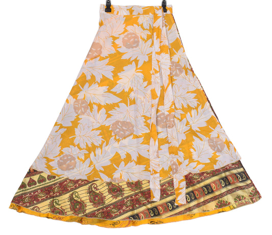 Sushila Vintage Art Silk Saree Magic Wrap Reversible Skirt Yellow 2Layer Dress