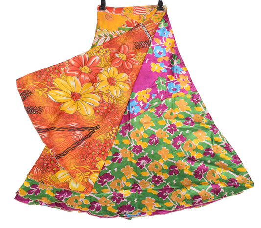 Sushila Vintage Floral Art Silk Saree Magic Wrap Reversible Skirt Beach Dress