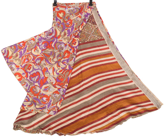 Sushila Vintage Multi-Color Art Silk Saree Magic Wrap Reversible Skirt Beach Dress