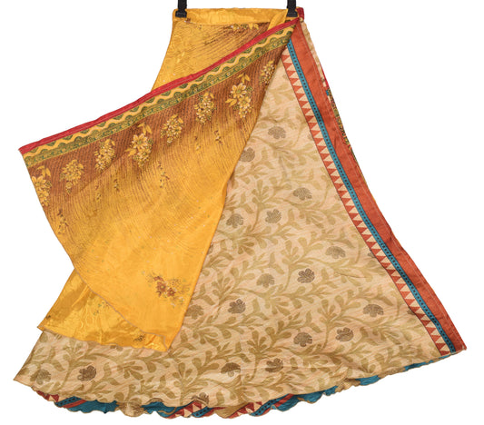 Sushila Vintage Magic Wrap Reversible Skirt Beach Dress Yellow Art Silk Saree