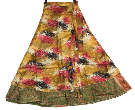 Sushila Vintage Art Silk Saree Magic Wrap Reversible Skirt Beach Dress Green