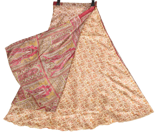 Sushila Vintage Art Silk Saree Magic Wrap Reversible Skirt Beach Dress Light Yellow