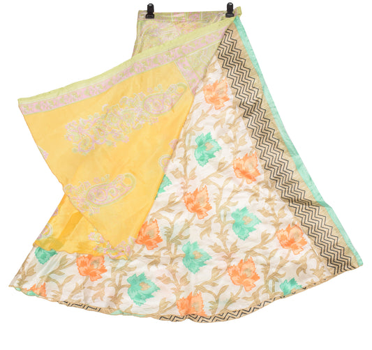 Sushila Vintage Yellow Art Silk Saree Magic Wrap Reversible Skirt Beach Dress Boho
