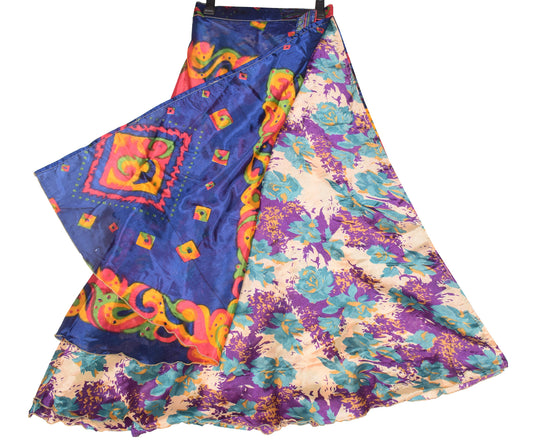 Sushila Vintage Art Silk Saree Magic Wrap Reversible Skirt Beach Dress Multi-Color