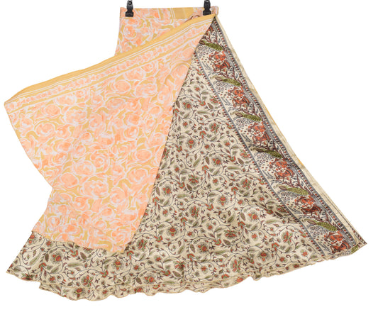 Sushila Vintage Beige Art Silk Saree Magic Wrap Reversible Skirt Beach Dress