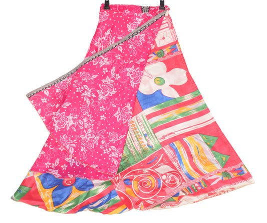Sushila Vintage Magenta Art Silk Saree Magic Wrap Reversible Skirt Beach Dress