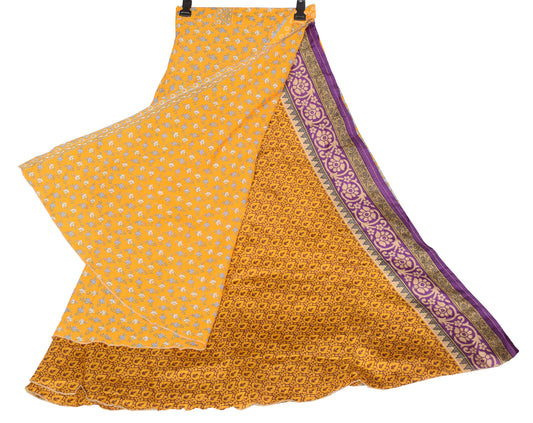 Sushila Vintage Yellow Art Silk Saree Magic Wrap Reversible Skirt Beach Dress