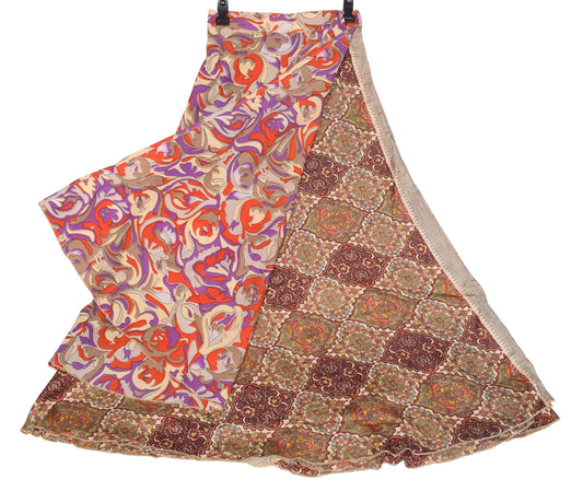 Sushila Vintage Art Silk Saree Magic Wrap Multi-Color Reversible Skirt Beach Dress