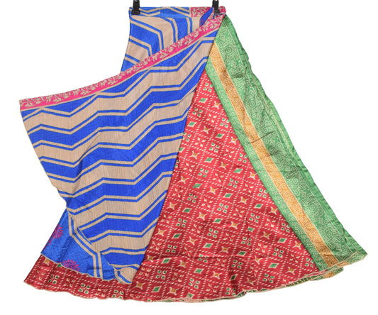 Sushila Vintage Art Silk Saree Magic Wrap Reversible Blue Skirt Beach Dress