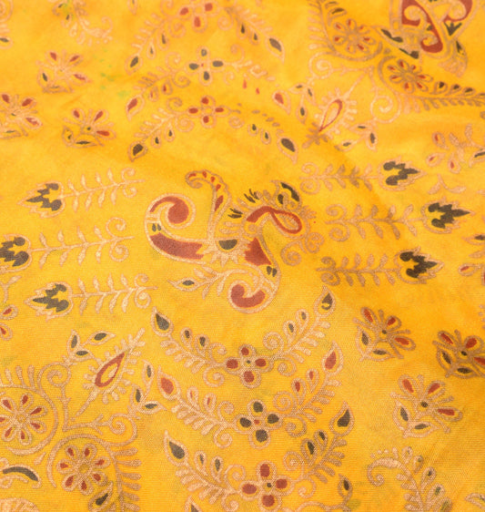 Sushila Vintage Yellow Art Silk Saree Magic Wrap Reversible Skirt Beach Dress