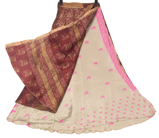 Sushila Vintage Art Silk Magic Wrap Saree Reversible Skirt Beach Dress Maroon